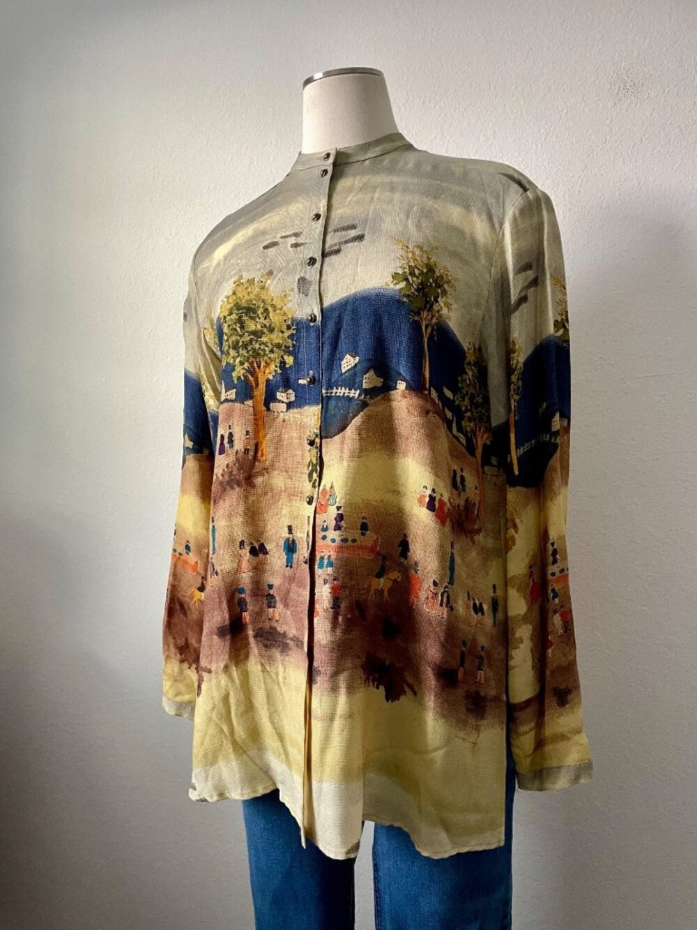 Vintage Platinum By Dorothy Schoelen Blouse Wearable Art Painting Print Small - Picture 7 of 14